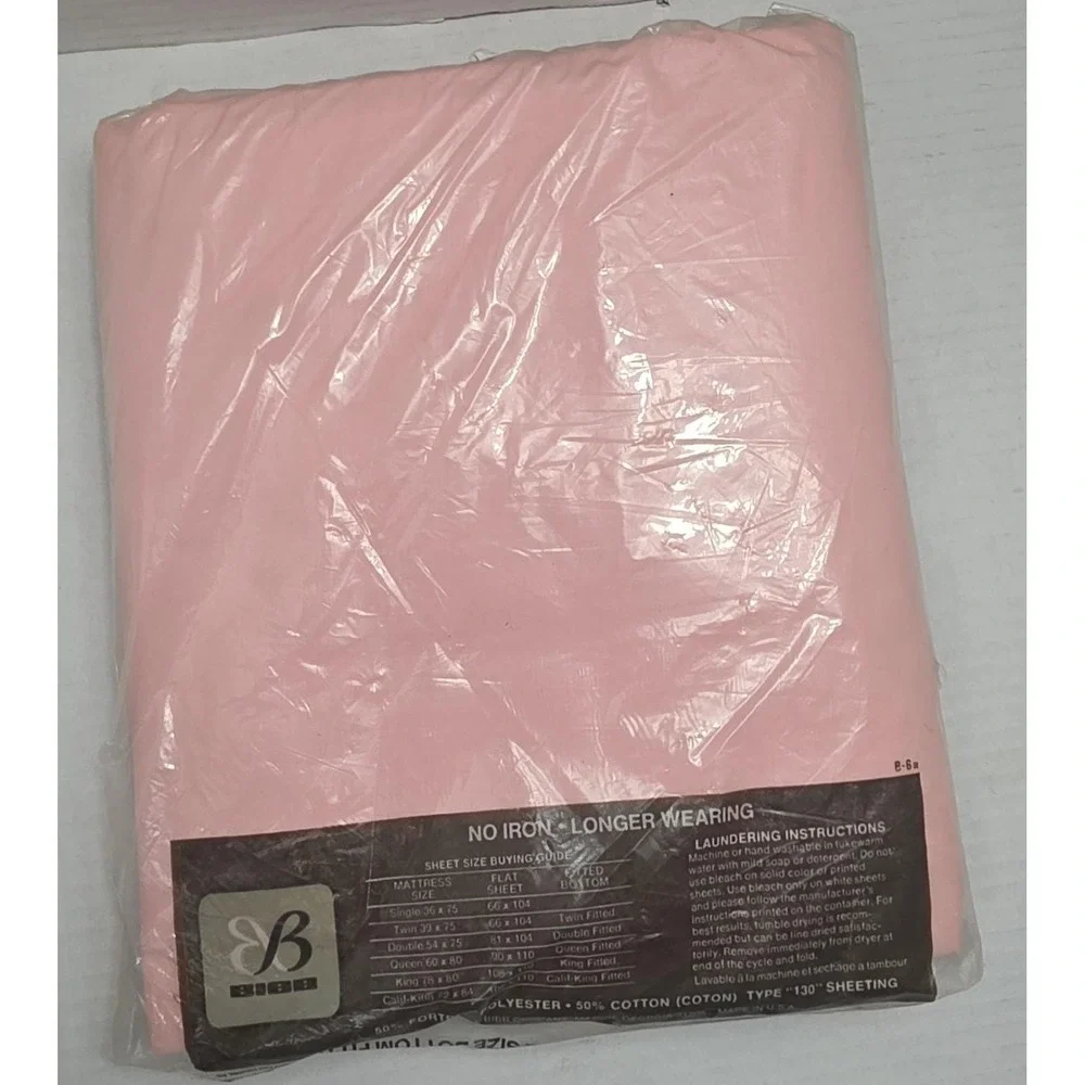 Vintage Bibb Pink Double Fitted Sheet NOS 50/50 Cotton Polyester 54x75 Sealed
